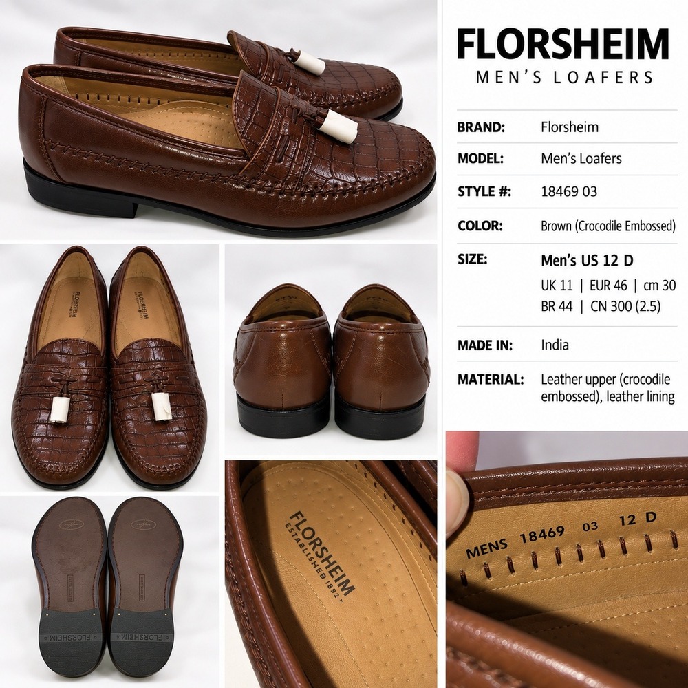 Florsheim Mens Brown Croc Embossed Leather Tassel Loafers 18469 03 Size 12 D